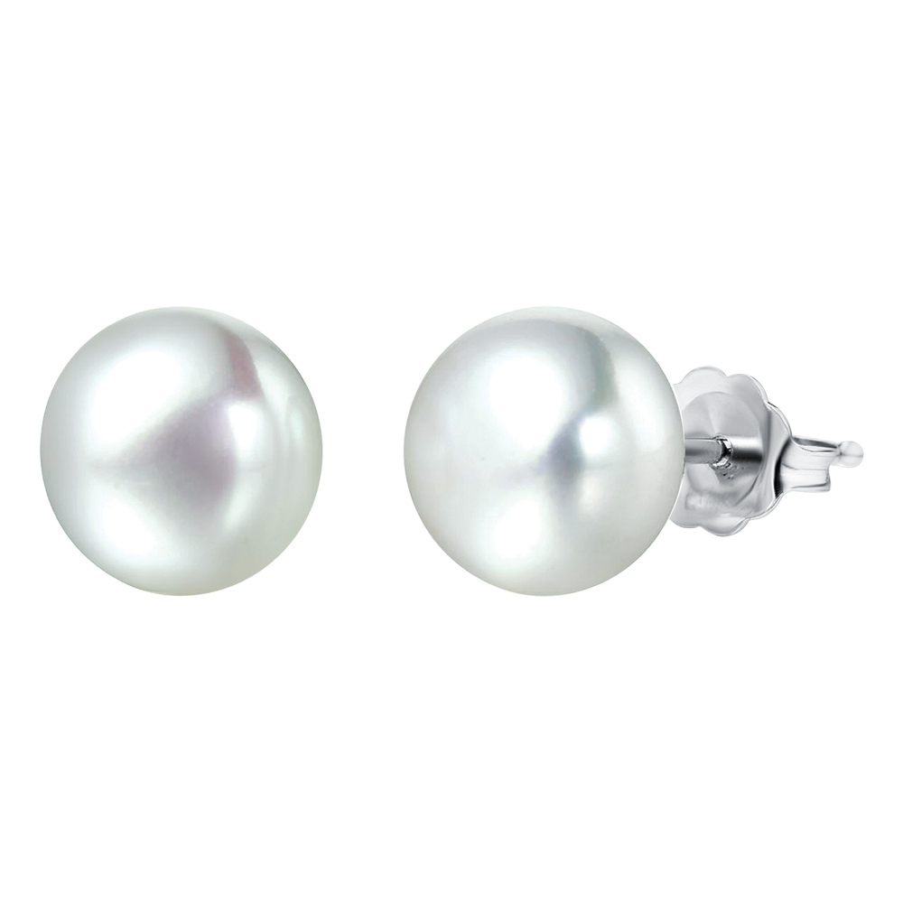 Freshwater Pearl Earrings ( Button, 10MM) - Luna Piena 悅緣珍珠專門店