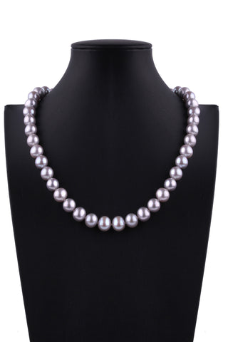 10.5-11.5mm Round Shape Silver Color Freshwater Pearl Necklace