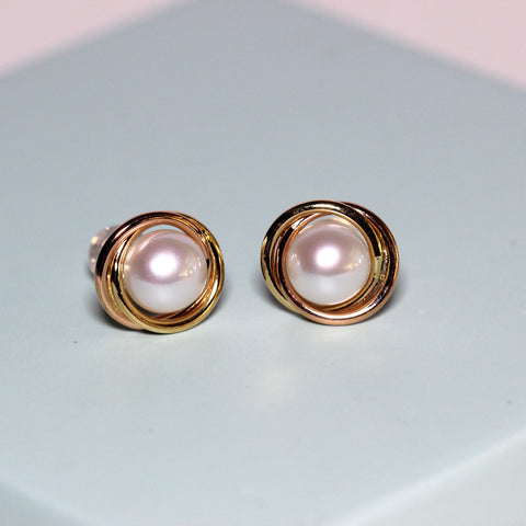 18K Yellow & Rose Gold Pearl Earrings