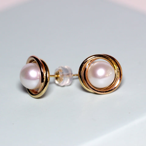18K Yellow & Rose Gold Pearl Earrings