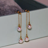 18K Yellow Gold Pearl Earrings (Adjustable 可調節)