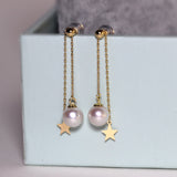 18K Yellow Gold Pearl Star Earrings (Adjustable 可調節)