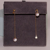 18K Yellow Gold Pearl Star Earrings (Adjustable 可調節)