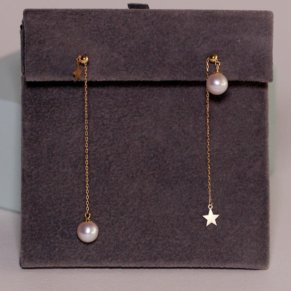 18K Yellow Gold Pearl Star Earrings (Adjustable 可調節)