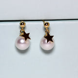 18K Yellow Gold Pearl Star Earrings