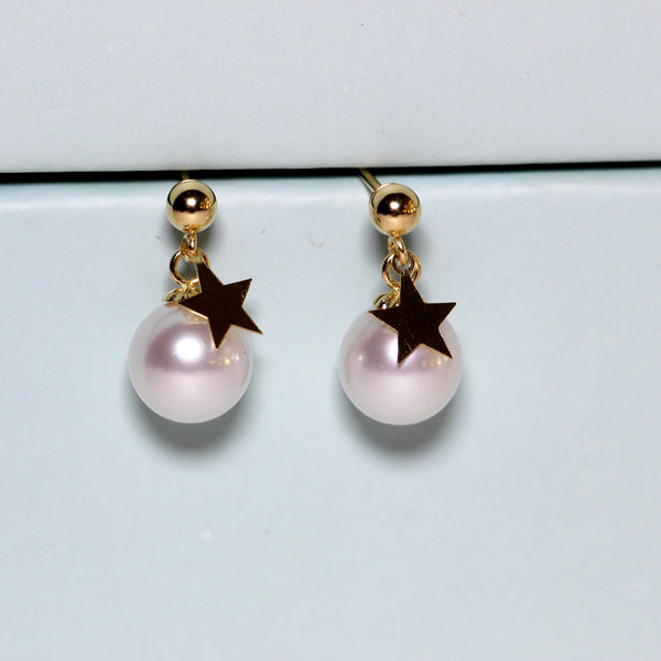 18K Yellow Gold Pearl Star Earrings