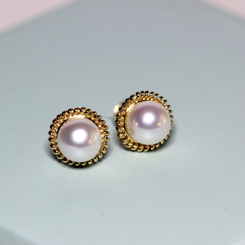 18K Yellow Gold Pearl Star Earrings