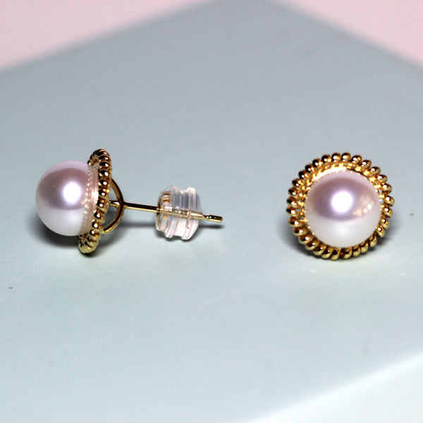 18K Yellow Gold Pearl Earrings