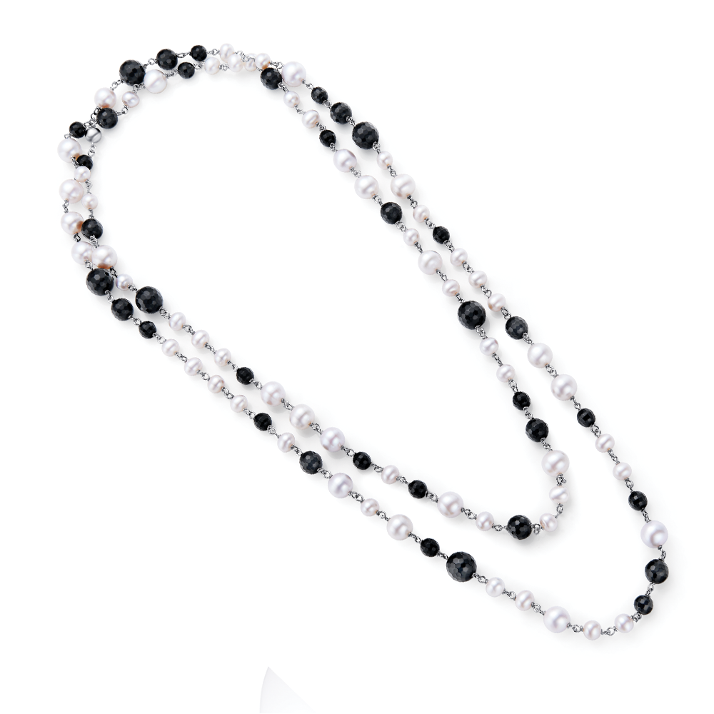 Sterling Silver Freshwater Pearl Black Agate Necklace 48" - Luna Piena 悅緣珍珠專門店 - 1