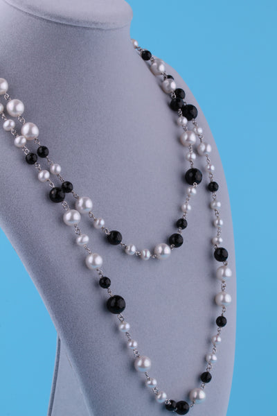 Sterling Silver Freshwater Pearl Black Agate Necklace 48" - Luna Piena 悅緣珍珠專門店 - 2